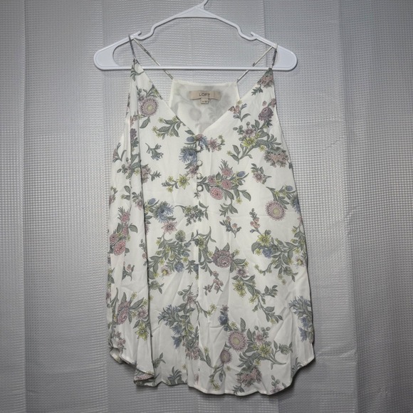 LOFT Tops - LOFT Floral Cami Tank‎ Top Medium White Button Detail Strappy Camisole